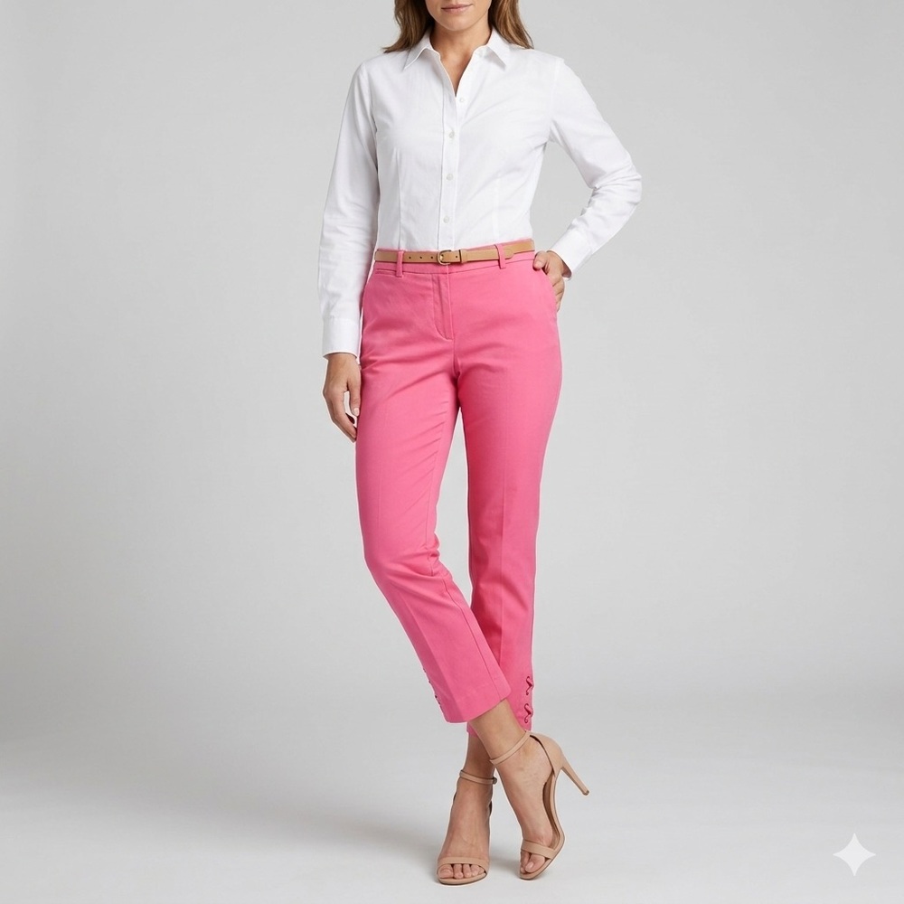 NWT Talbots Vibrant Guava Pink Cropped Flat Front‎ Dress Lace Hem Pants Size 6